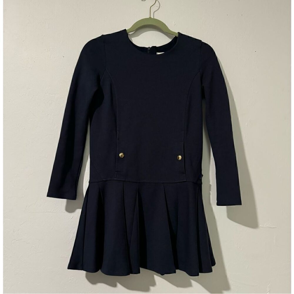 Chloé girl Milano knit pleated navy blue dress 12